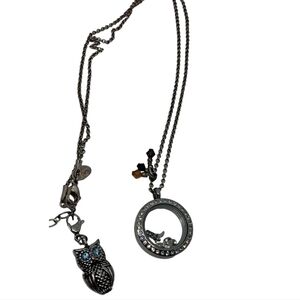 Chic Origami Owl Floating Charm Necklace +Sparkly Owl Pendant